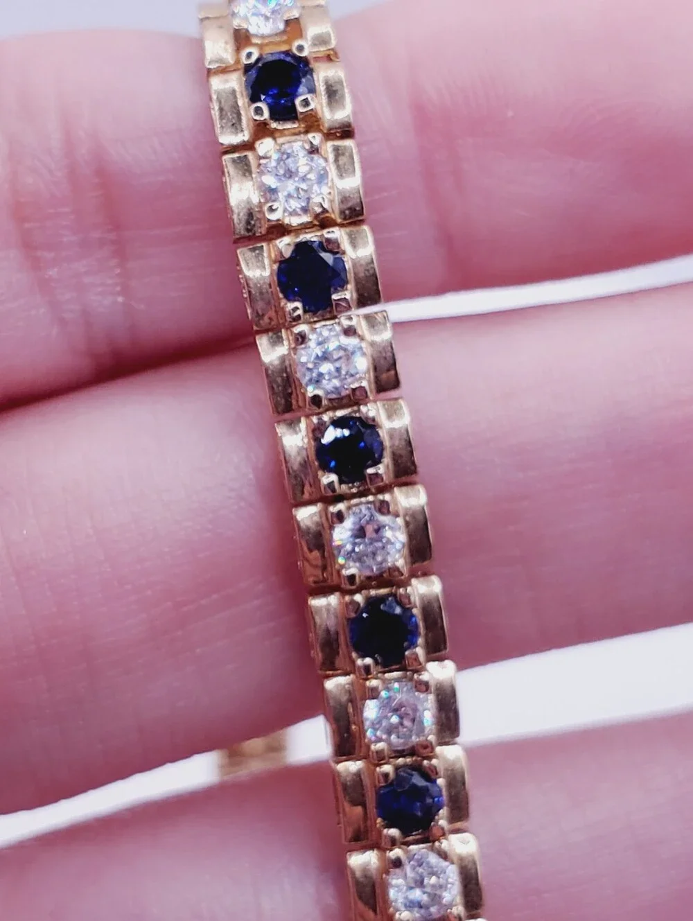 Classic Yellow Gold - 925 Sterling Silver Blue Sapphire Tennis Bracelet